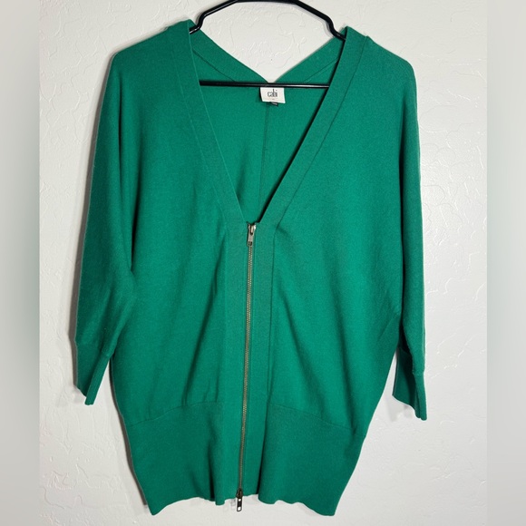 Cabi Emerald Green Zip Front Cotton Blend Cardigan Sweater Medium Style 5142 - Picture 1 of 8